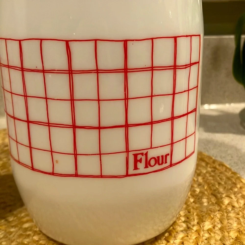 Vintage Wheaton 1.5L Milk Glass Flour & Sugar Jars/Canisters - Red & White
